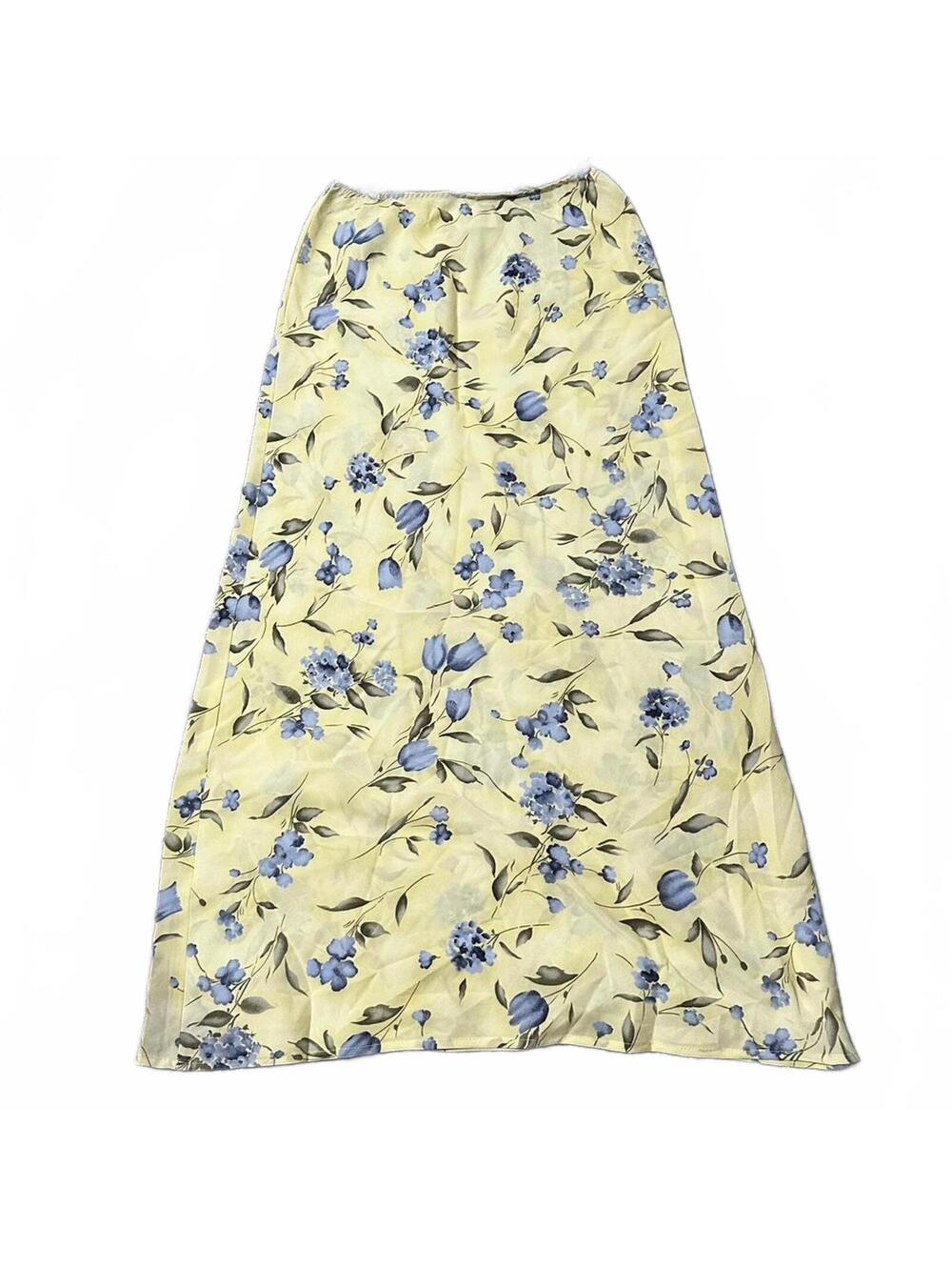 2000s Feminine Butter Yellow Maxi Floral Skirt Size M